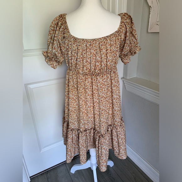 Brown Floral Baby Doll Tiered Dress - Picture 4 of 6